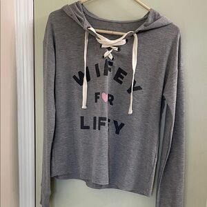Gray Lace-Up Graphic Hoodie